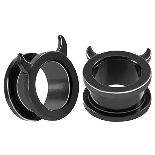 Huacan Tunnel 6mm 8mm 10mm 12mm 14mm 16mm Set Flesh Schwarz Tunnels mit Teufel Ohren Edelstahl 316L Klassisch Frauen Double Flared Frau Plugs Expander Damen Herren 1 Paar von Huacan