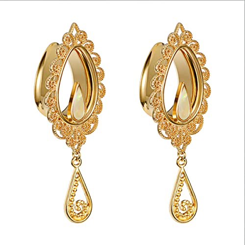 Huacan Tunnel 6mm 8mm 10mm 12mm 14mm 16mm Set Flesh Tunnels Silber Gold Wassertropfen mit Muschel Anhänger Edelstahl 316L Klassisch Frauen Double Flared Plugs Expander Damen Herren 1 Paar von Huacan