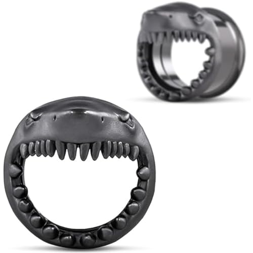 Huacan Tunnel 6mm 8mm 10mm Set Tunnels Silber Schwarz Hai Design Edelstahl Ohr Plugs Klassisch Double Flared Expander für Frauen Damen Herren 2 Stück von Huacan