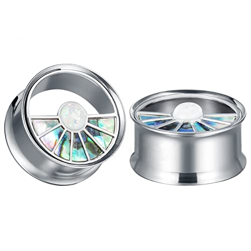 Huacan Tunnel 8mm 10mm 12mm 14mm 16mm Set Flesh Tunnels Silber Fan-Shaped Ohren Plug Edelstahl 316L Klassisch Frauen Double Flared Plugs Expander Damen Herren 1 Paar von Huacan