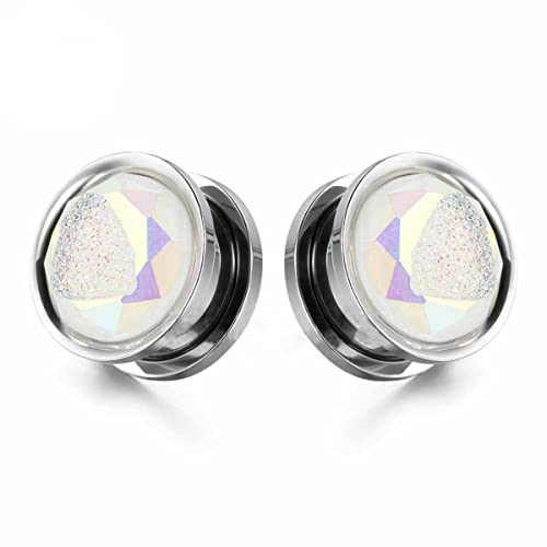 Huacan Tunnel 8mm 10mm 12mm 14mm 16mm Set Flesh Tunnels Silber Ohren Plug mit Fake Opal Edelstahl 316L Klassisch Frauen Double Flared Plugs Expander Damen Herren 1 Paar von Huacan