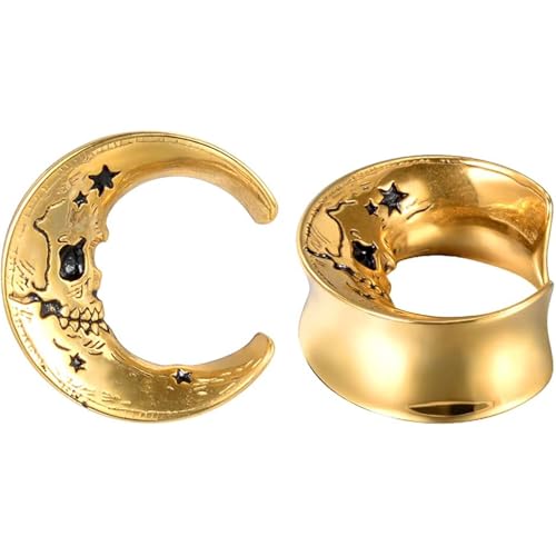 Huacan Tunnel Set 10mm 12mm 14mm 16mm Mond Skelett Tunnels Silber Gold Halbkreis Edelstahl Ohr Plug Single Flared Expander für Frauen Damen Herren 2 Stück von Huacan