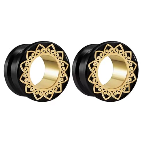 Huacan Tunnel Set 8mm 10mm 12mm 14mm 16mm Goldene Hohle Blütenblätter Tunnels Sets Ohr Plug Klassisch Double Flared Expander für Frauen Damen Herren 2 Stück von Huacan