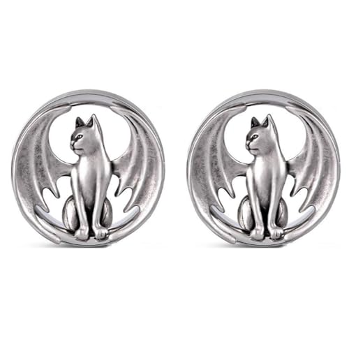 Huacan Tunnel Set 8mm 10mm 12mm 14mm 16mm Katze mit Flügeln Tunnels Silber Edelstahl Ohr Plug Klassisch Single Flared Expander für Frauen Damen Herren 2 Stück von Huacan