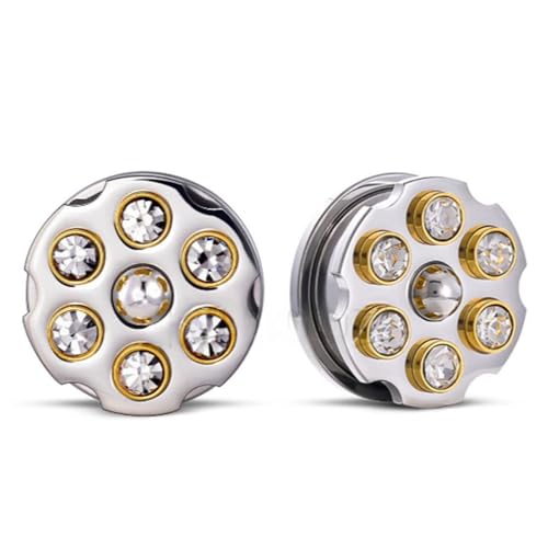 Huacan Tunnel Set 8mm 10mm 12mm 14mm 16mm Revolver Design Tunnels Sets mit Zirkon Silber Farbe Ohr Plug Klassisch Double Flared Expander für Frauen Damen Herren 2 Stück von Huacan