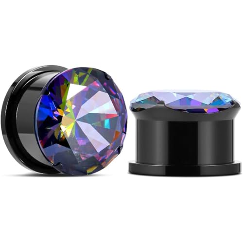 Huacan Tunnel Set mit Zirkon 6mm 8mm 10mm 12mm 14mm 16mm Tunnels Sets Schwarz Silber Farbe Ohr Plug Klassisch Double Flared Expander für Frauen Damen Herren 2 Stück von Huacan