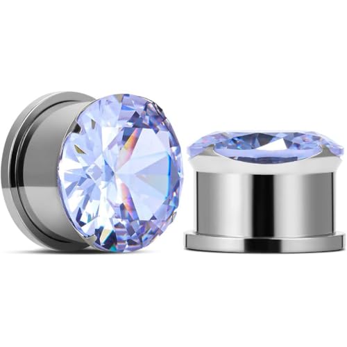 Huacan Tunnel Set mit Zirkon 6mm 8mm 10mm 12mm 14mm 16mm Tunnels Sets Schwarz Silber Farbe Ohr Plug Klassisch Double Flared Expander für Frauen Damen Herren 2 Stück von Huacan