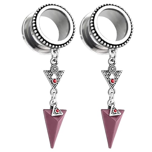 Huacan Tunnel mit Anhänger 6mm 8mm 10mm 12mm 14mm 16mm Retro Ethnischer Stil Tunnels Sets Gold Schwarz Silber Farbe Ohr Plug Klassisch Double Flared Expander für Frauen Damen Herren 2 Stück von Huacan