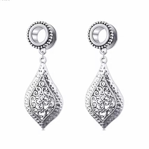 Huacan Tunnel mit Anhänger 6mm 8mm 10mm 12mm 14mm 16mm Retro Florale Zweigmuster Tunnels Sets Gold Schwarz Silber Farbe Ohr Plug Klassisch Double Flared Expander für Frauen Damen Herren 2 Stück von Huacan