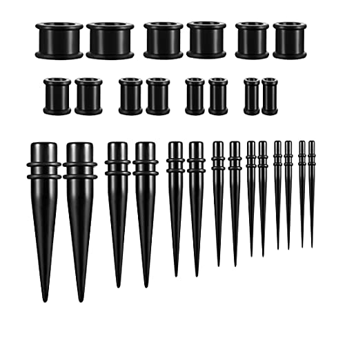 Huacan Ohr Dehnstäbe Taper Tunnel Set Acryl 28 Stück Scwarz Dehnset Ohr Piercing Stecker Damen Herren 2mm-10mm von Huacan