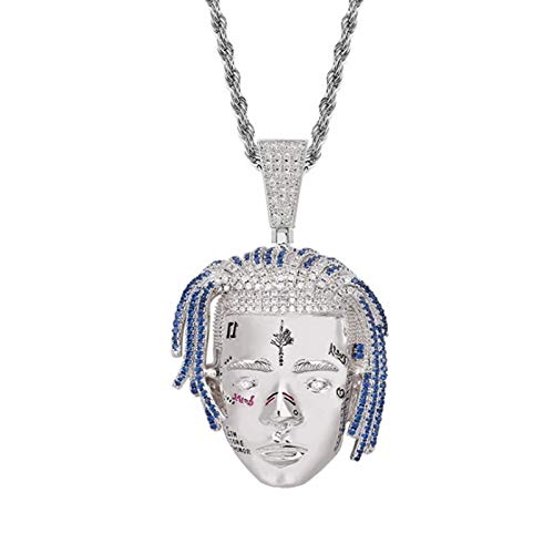 Huachaoxiang Xxxtentacion Ice Out Chain,18 Karat Gold Unisex-Halskette Mit Anhänger, Strass, Zirkonia, Kette Für Herren Damen,Silber Huachaoxiang Xxxtentacion Ice Out Chain,18 Karat Gold Unisex-Halskette Mit Anhänger, Strass, Zirkonia, Kette Für Herren Damen,Silber von Huachaoxiang