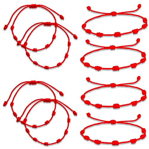 8 Stücke Rotes Armband Kabbala,7 Knoten Rote Armbänder,Red String Bracelet,Handgewebte Rote Schnur Armband,Verstellbar Freundschaftsarmband,für Mädchen Damern Herren,Schutz vor bösen Augen von Zoonvii