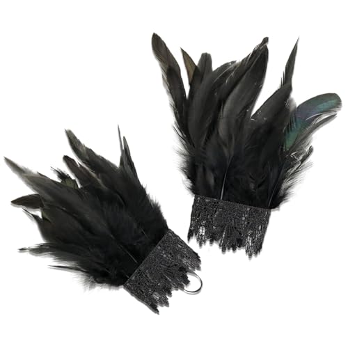 Damen Feder Manschetten, Halloween Feder Manschetten, Feder Manschetten Schwarz, Frauen Federschlagarmbänder, Gothic Feder Manschetten zum Halloween Karneval Cosplay, Halloween Feather Schmuckstück von Huahuanghui