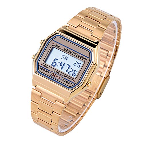 Huairdum Digitaluhr, Edelstahlarmband Digitaluhr mit Hintergrundbeleuchtung für Freundin Als Geschenk für Frauen (Gold) von Huairdum