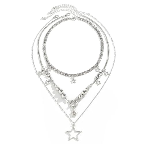 Huairdum Mehrschichtiges Halsketten-Set, Modischer Hakenverschluss, Leicht zu Tragende Mehrschichtige Stern-Anhänger-Halskette für Frauen für den Alltag (Freie Größe) von Huairdum