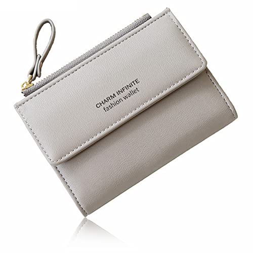 Huakaile Bifold Leder RFID Blocking Wallet for Women Mini Ladies Purse with Coin Pocket, with Zipper Buckle, Credit Card Holder Coin Purse PU Small Short Wallet, grau, 4.9''*3.5''*1'', Modern von Huakaile