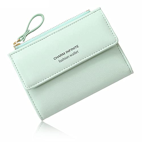 Huakaile Bifold Leder RFID Blocking Wallet for Women Mini Ladies Purse with Coin Pocket, with Zipper Buckle, Credit Card Holder Coin Purse PU Small Short Wallet, lichtgrün, 4.9''*3.5''*1'', Modern von Huakaile