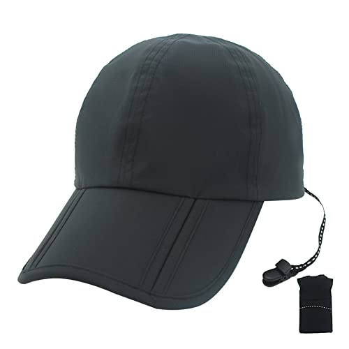 Huakunda Baseball Cap für Herren Outdoor Kappe Verstellbar Baseballkappe Mütze Faltbarer Wasserdichter Sonnenhut (Schwarz) von Huakunda