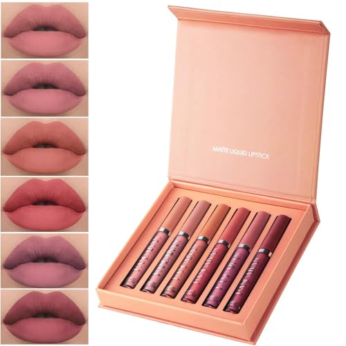 6 Pcs Everlasting Liquid Lipstick Matte, Matte liquid Long-Lasting Wear Non-Stick Cup Not Fade Waterproof Lip Gloss for Girls Women (Spring Summer Set) von Hualabo