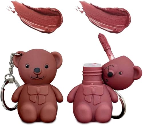 Keychain Bear Lipsticks, 2 in 1 Key Chain Bear Lipstick, Mist Matte Velvet Lipgloss Moisturizing Lip, Bear Keychain Lipstick Waterproof Long Lasting No-Budge. (03/04#) von Hualabo