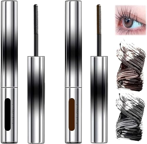 Metall-Mascara-Zauberstab, borstenlose Mascara, Faser-Wimperntusche, kombiniert verdickende und langlebige Verlängerungen mit super dicker und langer Wimperntusche ohne Verschmieren (gemischt, 2 von Hualabo