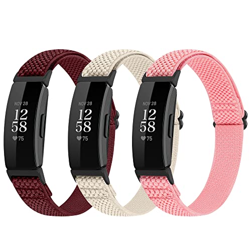 Huamanlou 3 Stück verstellbare, elastische Nylon-Sportbänder, kompatibel mit Fitbit Inspire 2/Inspire/Inspire HR/Ace 2/Ace 3, weiche Solo-Loop, dehnbare Armbänder für Fitbit Inspire Damen und Herren von Huamanlou