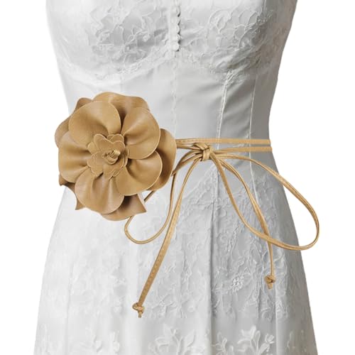 Huamengyuan Belt women Damen Gürtel Blumengürtel Ledergürtel Hüftgürtel Wickelgürtel Leder Look mit extravaganter Blume Taillengürtel für Frauen Kleid Knoten Gürtel Rose Blume Festival Party Hochzeit von Huamengyuan