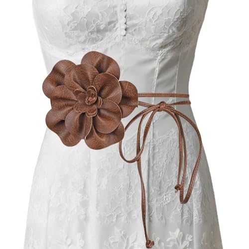 Huamengyuan Belt women Damen Gürtel Blumengürtel Ledergürtel Hüftgürtel Wickelgürtel Leder Look mit extravaganter Blume Taillengürtel für Frauen Kleid Knoten Gürtel Rose Blume Festival Party Hochzeit von Huamengyuan