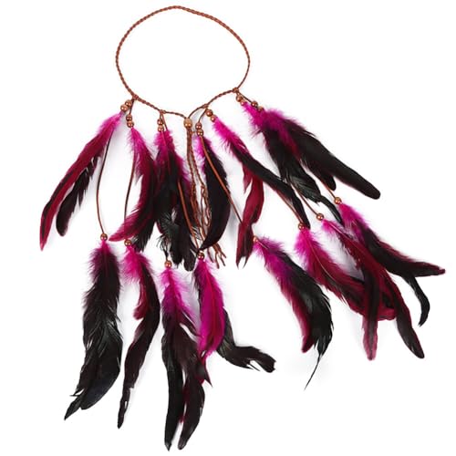 Huamengyuan Böhmische Feder Kopfschmuck für Damen Regenbogen Feder für Erwachsene, Boho-Kopfschmuck, Hippie, Indianerin, Karneval, Fasching, Fastnacht, Mottoparty, Halloween Haarband mit Federn von Huamengyuan