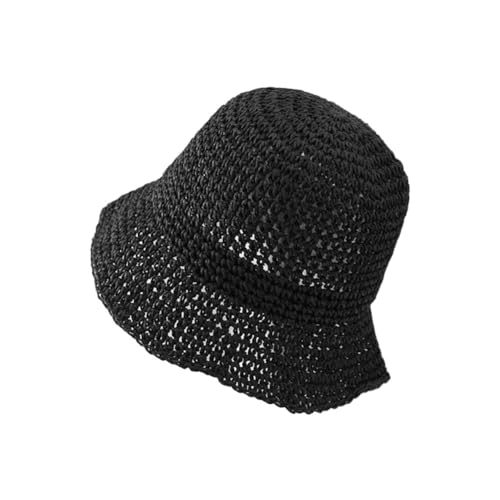 Huamengyuan Damen Fischerhut gewebtem Strandhut Faltbare Fischerhut Sommer Sonnenhüte Stroh Sommerhut Handgefertigter Fischerhut aus luftig gewebtem Papierstroh von Huamengyuan