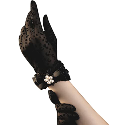 Huamengyuan Damen Hochzeitshandschuhe,Damen Vintage 1920er Handschuhe Kurze Fäustlinge aus Spitze Elegante Damenhandschuhe Braut Vollfinger Handschuhe für Brautbankett Party Hochzeitsoper von Huamengyuan