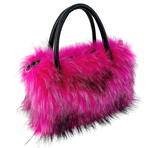 Huamengyuan Handtasche aus Kunstfell umweltfreundliche Plüschtasche Damen Herbst Winter Kunstpelz Schultertasche Plüsch Handtasche Flauschige Beuteltasche flauschige Geldbörse für Uni Mädchen von Huamengyuan