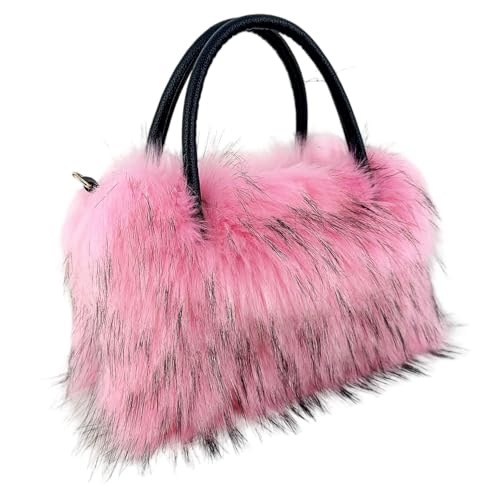 Huamengyuan Handtasche aus Kunstfell umweltfreundliche Plüschtasche Damen Herbst Winter Kunstpelz Schultertasche Plüsch Handtasche Flauschige Beuteltasche flauschige Geldbörse für Uni Mädchen von Huamengyuan