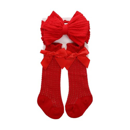 Huamengyuan Kinder baby säuglingssocken Haarbänder und Socken Unisex Baby Erstlingssöckchen Bein-und Sockenschützer Baby Mädchen Kniestrümpfe Kleinkind Kleid Socken Baby Schleife Strumpf Baumwolle von Huamengyuan