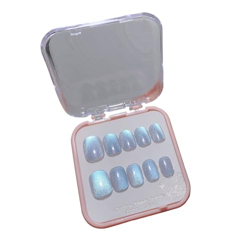 Huamengyuan Nails DIY Katzenauge Nägel zum Aufkleben Künstliche Fingernägel Kurz Press on Nails mit Glitzer Französische Quadratische Falsche Nägel für Frauen und Mädchen von Huamengyuan
