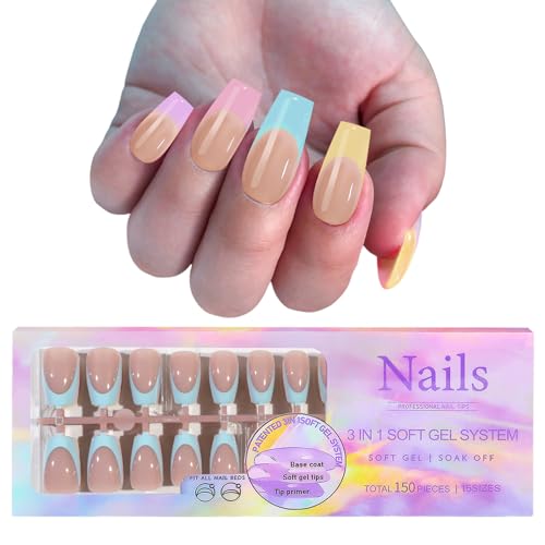 Huamengyuan Nails French Press on Nails Pretty Stiletto Kunstnägel Künstliche Nägel Acryl Fingernägel Fake Nails Mittel mehrfarbige künstliche French-Nägel für Frauen Mädchen Party und Heimat DIY von Huamengyuan