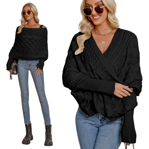 Huamengyuan Pullover mit Ärmeln für Frauen Gestrickter Zopfmusterschal Gestrickter Zopfmuster-Umhang Multifunktionaler Schal Pullover mit Ärmel Unisex Lange Wraps Schals Mode Winterschal Damen von Huamengyuan