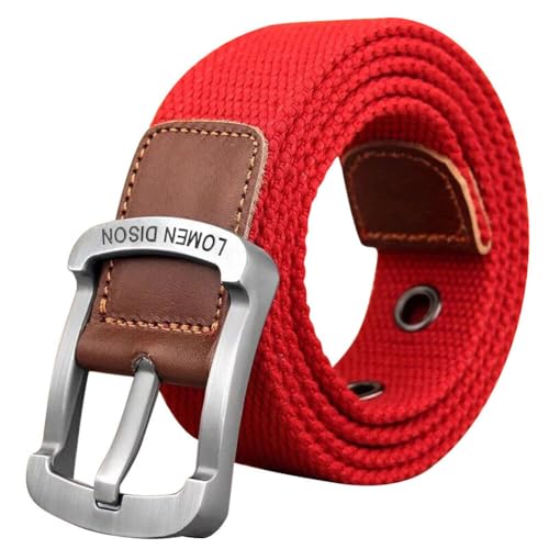 Huamengyuan Stoffgürtel Metallschnalle Lässiger Canvas-Gürtel Unisex-Leder Jeansgürtel Verstellbarer Taillengürtel Herrengürtel Damengürtel Elastischer Flechtgürtel Rot 110 cm von Huamengyuan
