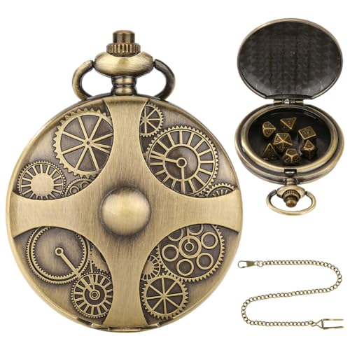 Huamengyuan Taschenuhrgehäuse aus Bronze mit Zahnrad, Langer, klobiger Taillenkette und bronzenen Würfeln, antikes Taschenuhrgehäuse aus Bronze von Huamengyuan