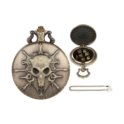 Huamengyuan Taschenuhrgehäuse in Bronze mit Totenkopf-Motiv, großer Klappdeckel, Würfelschmuck, Taschenuhrgehäuse, klobige Taillenkette, Taschenuhrhalskette, Typ 1 von Huamengyuan