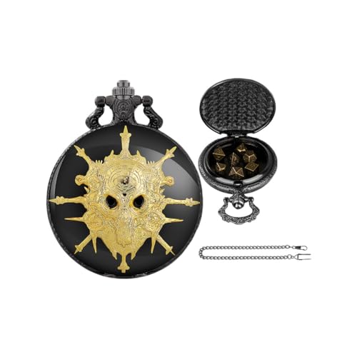 Huamengyuan Taschenuhrgehäuse in Bronze mit Totenkopf-Motiv, großer Klappdeckel, Würfelschmuck, Taschenuhrgehäuse, klobige Taillenkette, Taschenuhrhalskette, Typ 3 von Huamengyuan