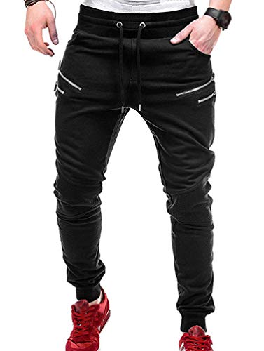 Haremshose Herren Sommer Dünne Sporthose Unique Verziert Sweatpants Young Fashion Zipper Jogginghose Mit Taschen Und Tunnelzug (Schwarz,L) von HuanHaoYu