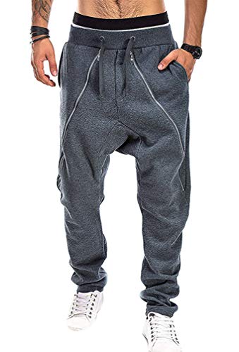 Herren Haremshose Jogginghose Trend Streetwear Unique Freizeithose Pluderhose Jungen Harem Stil Chic Classic (Dunkelgrau,M) von HuanHaoYu