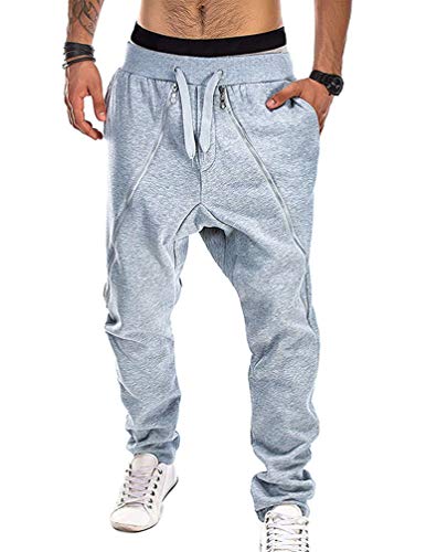 Herren Haremshose Jogginghose Trend Streetwear Unique Freizeithose Pluderhose Jungen Harem Stil Chic Classic (Hellgrau,L) von HuanHaoYu