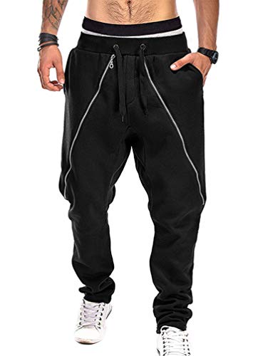 Herren Haremshose Jogginghose Trend Streetwear Unique Freizeithose Pluderhose Jungen Harem Stil Chic Classic (Schwarz,L) von HuanHaoYu