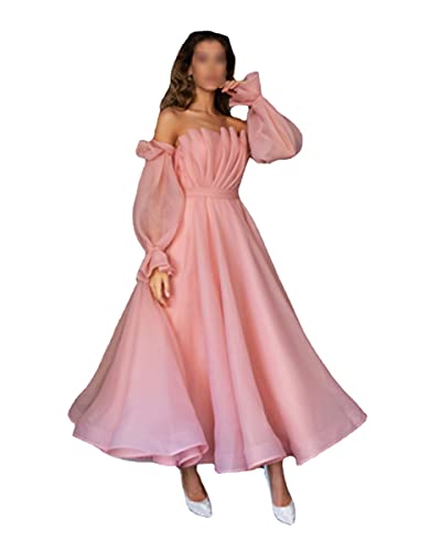 HuanHaoYu Damen Prinzessin Kleid rosa Slim-Fit Mesh Maxikleid elegant schulterfrei Abendkleid Mädchen Prinzessin Kleid (Rosa,M) von HuanHaoYu