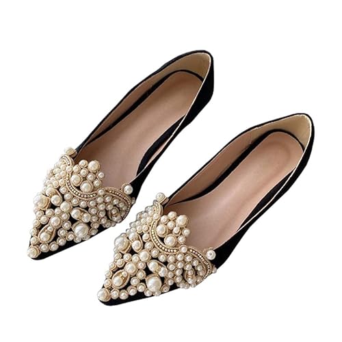 HuangTaiJi Qing Damen Exquisite Perlen Strass Flats Ballett Bling Slip on Hochzeit Party Schuhe, S-schwarz 1, 40.5 EU HuangTaiJi Qing Damen Exquisite Perlen Strass Flats Ballett Bling Slip on Hochzeit Party Schuhe, S-schwarz 1, 40.5 EU von HuangTaiJi Qing