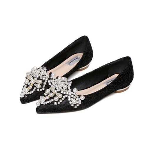 HuangTaiJi Qing Damen Exquisite Perlen Strass Flats Ballett Bling Slip on Hochzeit Party Schuhe, Schwarz, 38.5 EU HuangTaiJi Qing Damen Exquisite Perlen Strass Flats Ballett Bling Slip on Hochzeit Party Schuhe, Schwarz, 38.5 EU von HuangTaiJi Qing