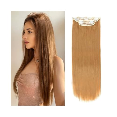 Haarverlängerung Clip 4 Stück/Set 61 cm langes, glattes, dickes Haarteil, Kunsthaar-Clip-in-Haarverlängerung for Frauen, 180 g, Vollkopf-Kunsthaarverlängerung mit 11 Clips Haarverlängerungen(Dark Blon von Huangj-0527
