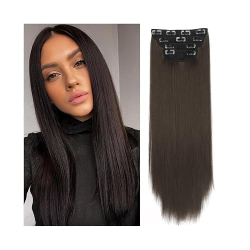 Haarverlängerung Clip 4 Stück/Set 61 cm langes, glattes, dickes Haarteil, Kunsthaar-Clip-in-Haarverlängerung for Frauen, 180 g, Vollkopf-Kunsthaarverlängerung mit 11 Clips Haarverlängerungen(Light Bro von Huangj-0527